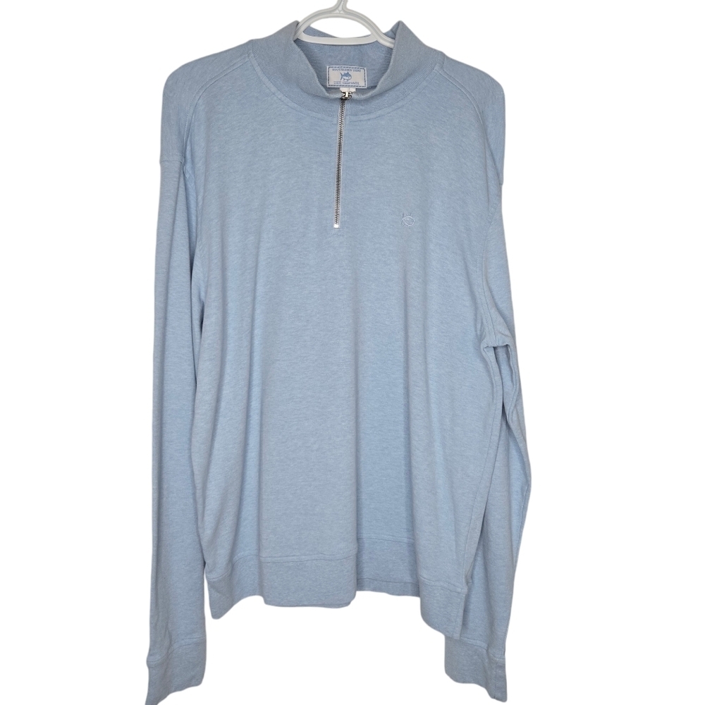 SOUTHERN TIDE MEN'S THE SKIP JACK QUARTER ZIP, SZ LARGE, HEATHER BLUE, LIKE NEW